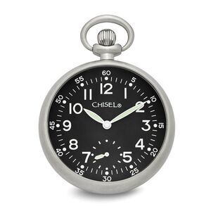 Chisel Mens Stainless Steel Black Dial Pocket Open Face 47mm Watch